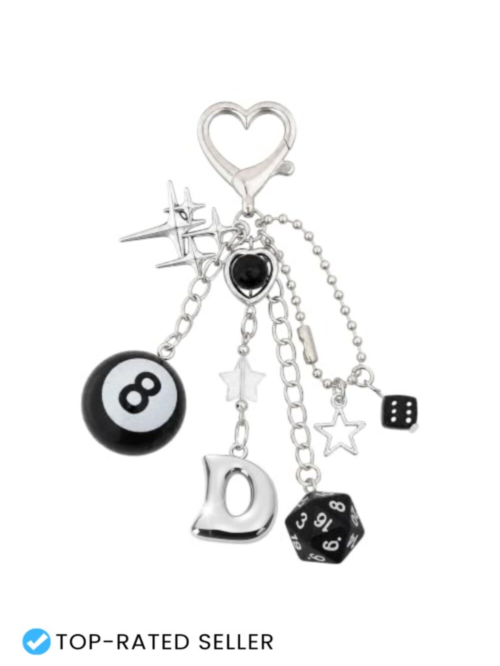 8 Ball Bag Charm Keychain Y2K Dice Initial Letter Keyring Alloy